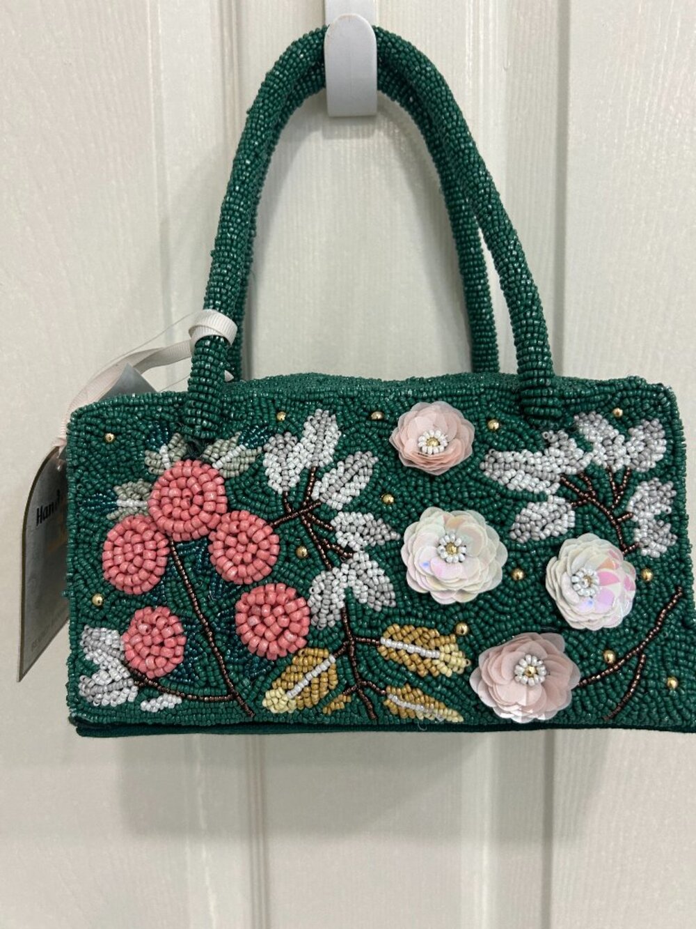 Beaded Sequin Floral Bag Box Shape Handmade in India New Release NWT
